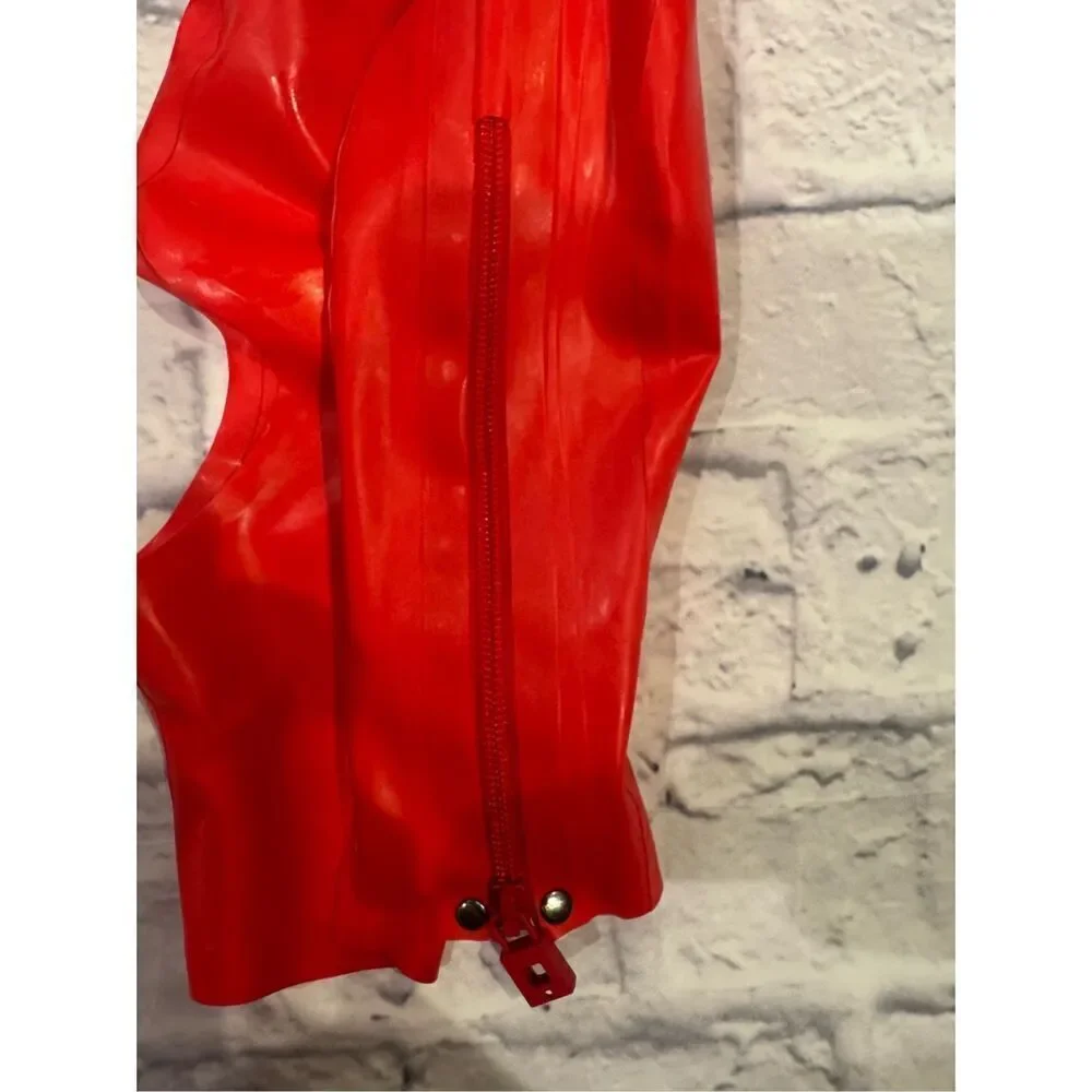 Latex hood open mouth face red size small BDSM fetish rear zipper euc
